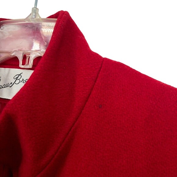 Vintage 80s Red Wool Mod Pea Mock Neck Mother of Pearl Button Beau Brem Coat USA - Picture 10 of 11